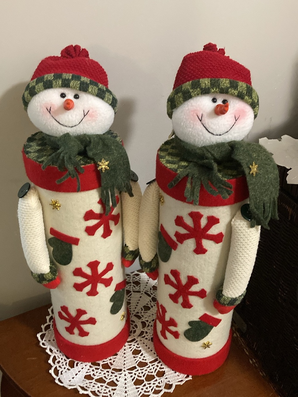 Holiday Red & Green Snowman Pair Plush Table Decor - Unbranded